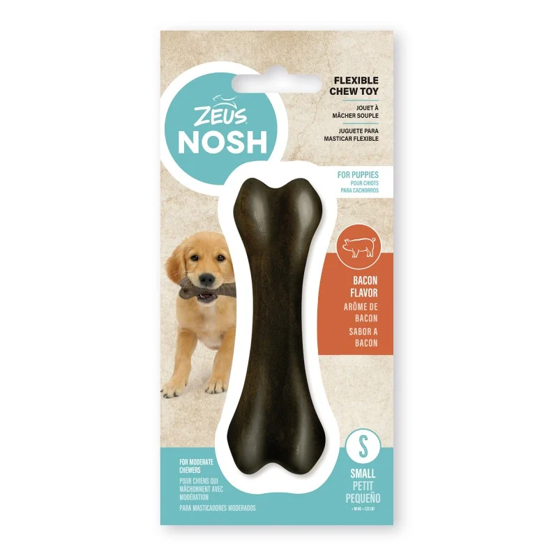 Brinquedo flexível para mastigar Zeus Nosh para filhotes, em formato de osso com sabor de bacon, 11 cm