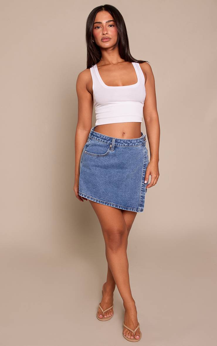 Mid Blue Wash Jupe-short En Jean Délavage Bleu Moyen Avec Devant Cache-cœur Petite
