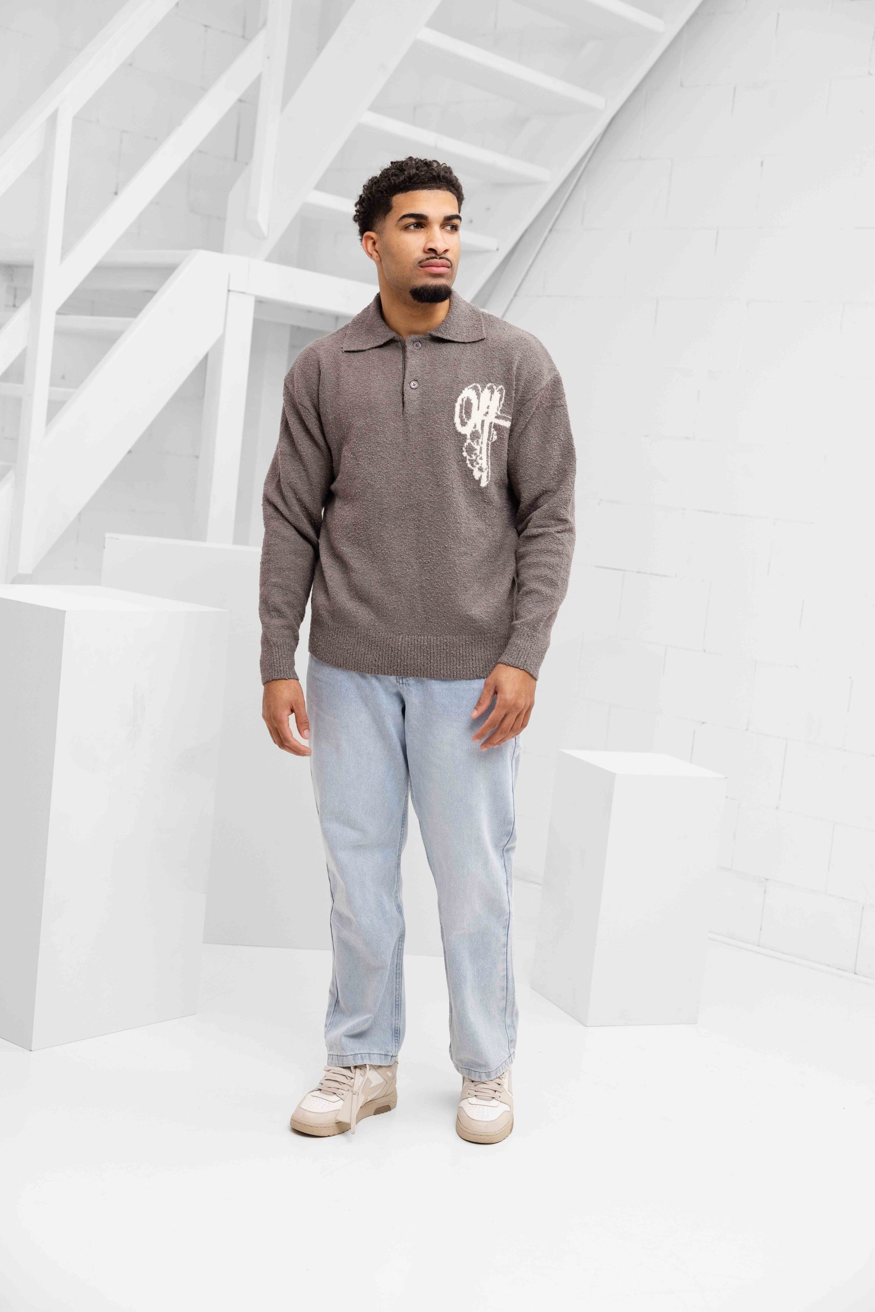 Off The Pitch Boucle Grip Sweater Heren Grijs