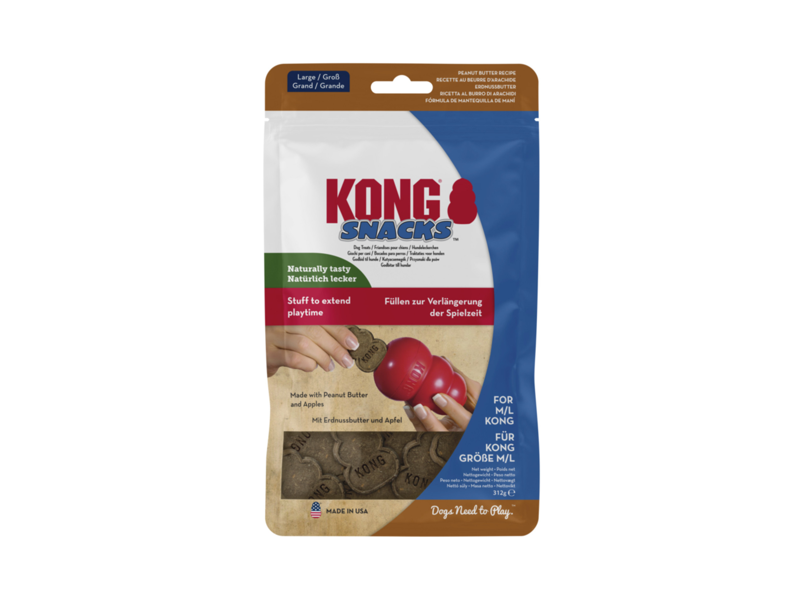 SNACKS PARA CÃO KONG DE MANTEIGA DE AMENDOIM TAMANHO L 312G