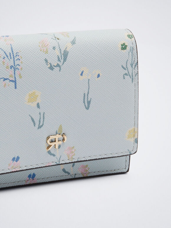 Porta-cartões com estampa floral - Azul