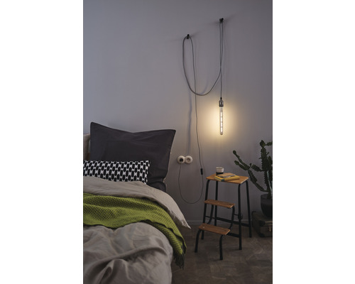 Hanglamp grijs/nikkel L 5 m plug-in vintage hanglamp met kabelschakelaar