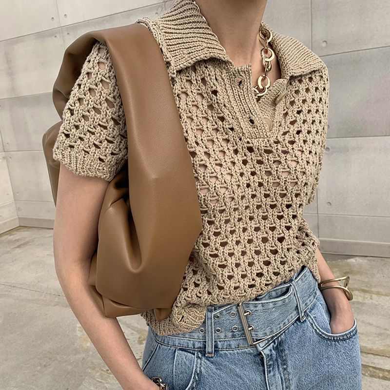 Coris - Polotop met korte mouwen en losse gebreide stof