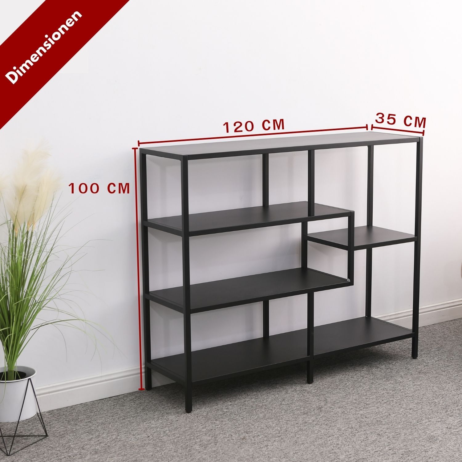 Coemo Regal Chicago M Raumteiler 120x35x100cm Metall 5 Ablageflächen schwarz