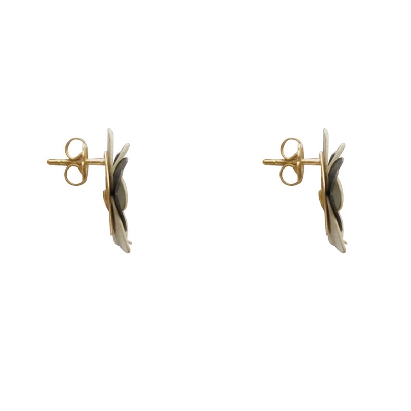 Boucles d'Oreilles Clous Laiton Orchidée en Cuir