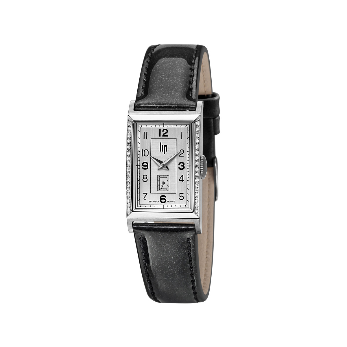 Montre Lip femme acier bracelet cuir noir