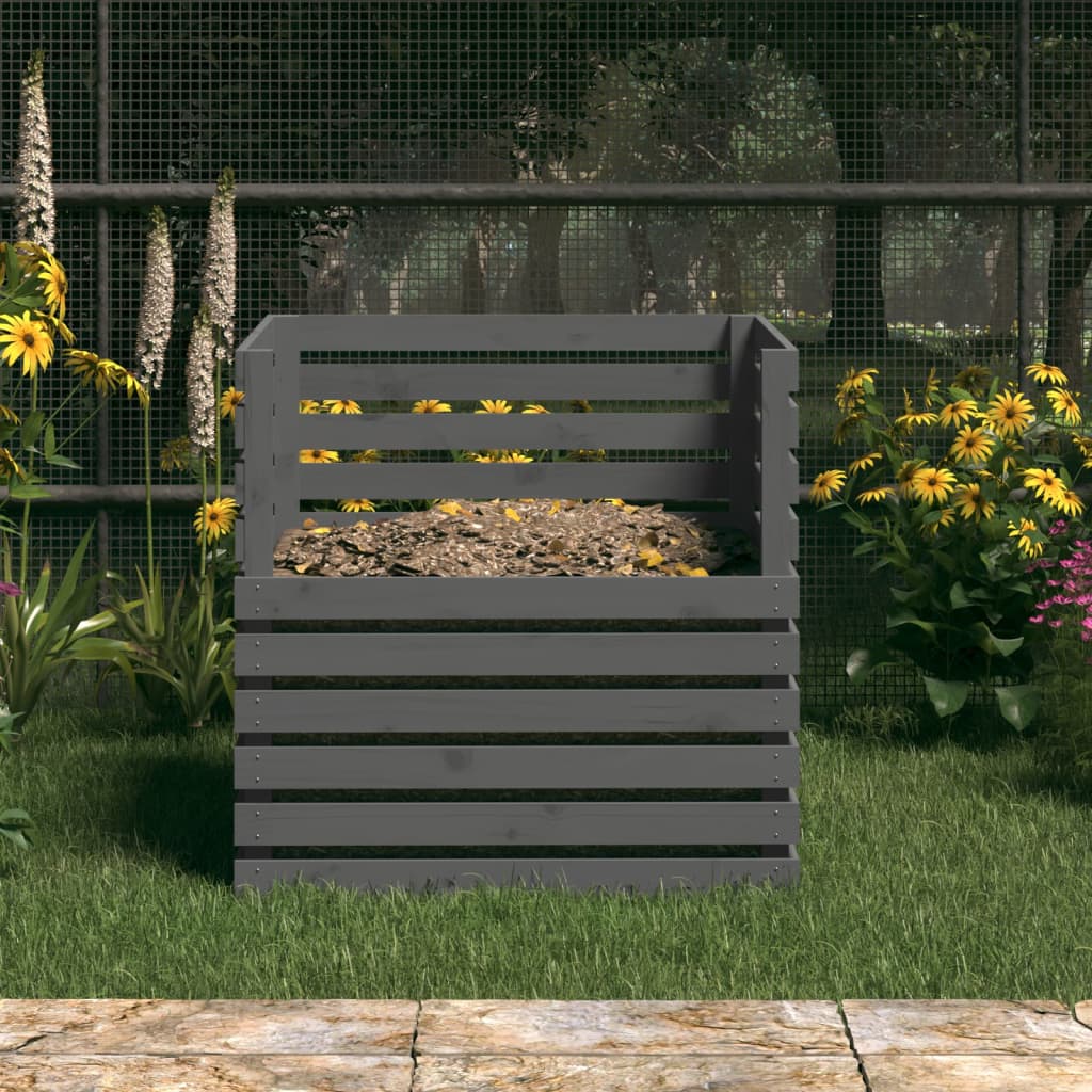 Composteur gris 80x80x78 cm bois massif de pin