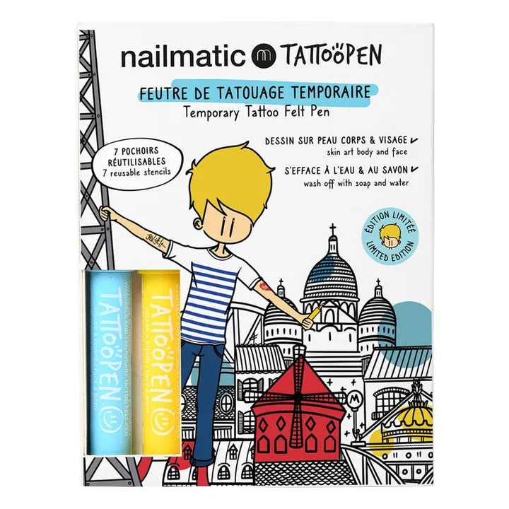 Nailmatic Kids Coffret duo Tattoopen & Pochoir Réutilisable Paris x JO LITTLE