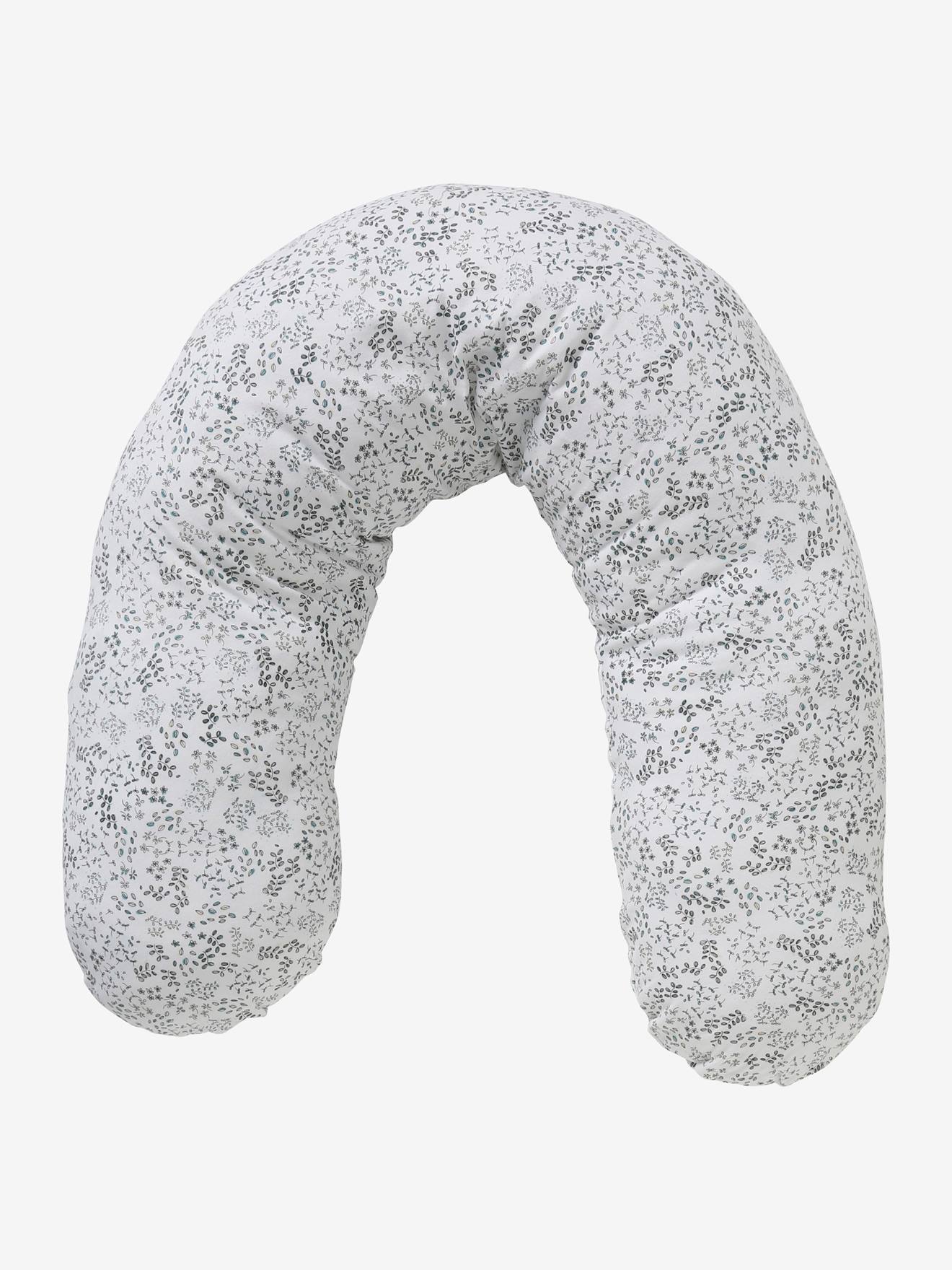 Almofada de amamentação + capa protetora em algodão orgânico estampado branco claro