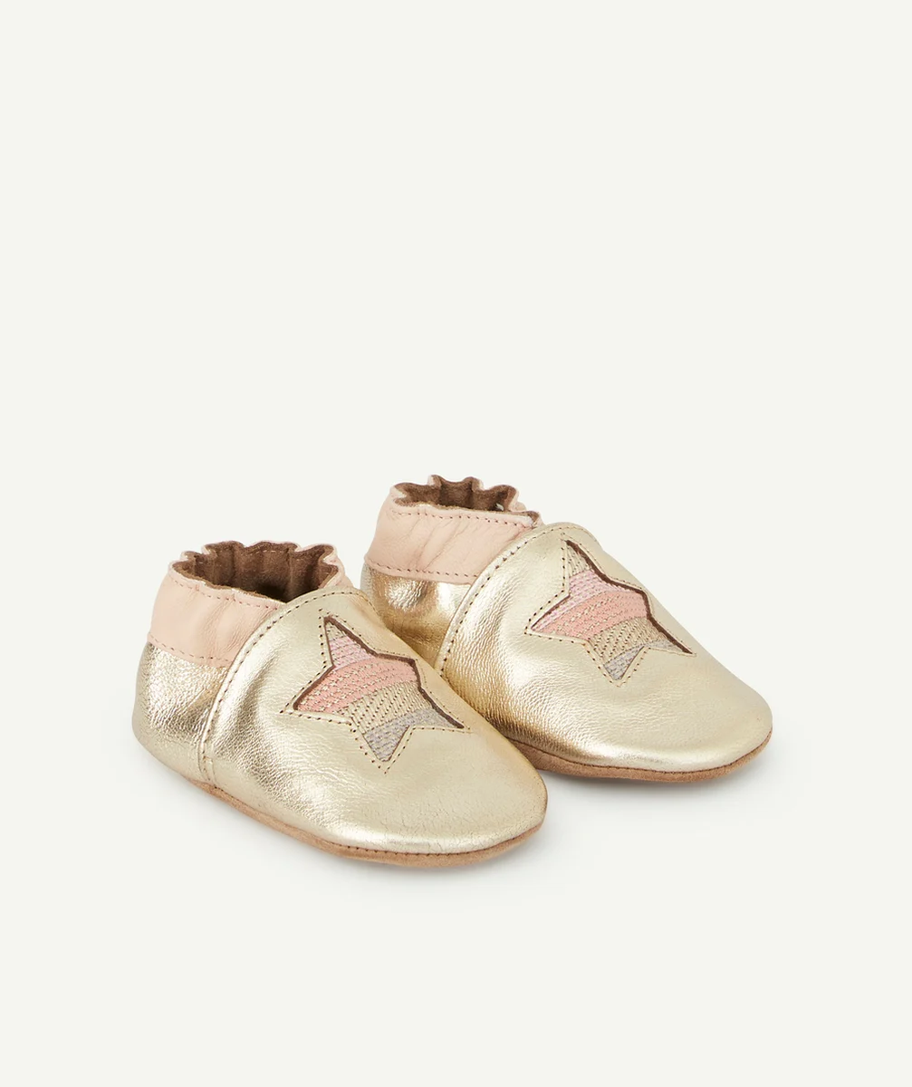 ROBEEZCHAUSSONS EN CUIR COULEUR DORÉE ET ROSE AVEC ÉTOILES