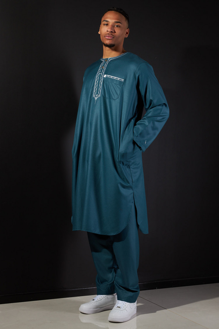 Ensemble 2 pièces qamis + pantalon bleu canard