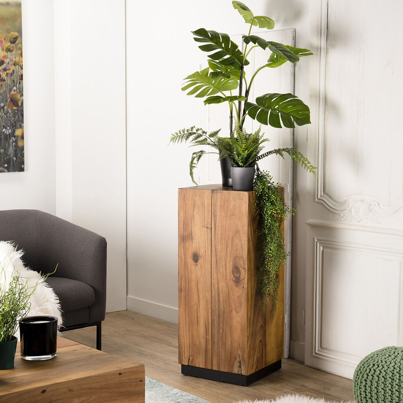 Macabane Table d'appoint carrée haute Suzy bois - 38x38x90 cm