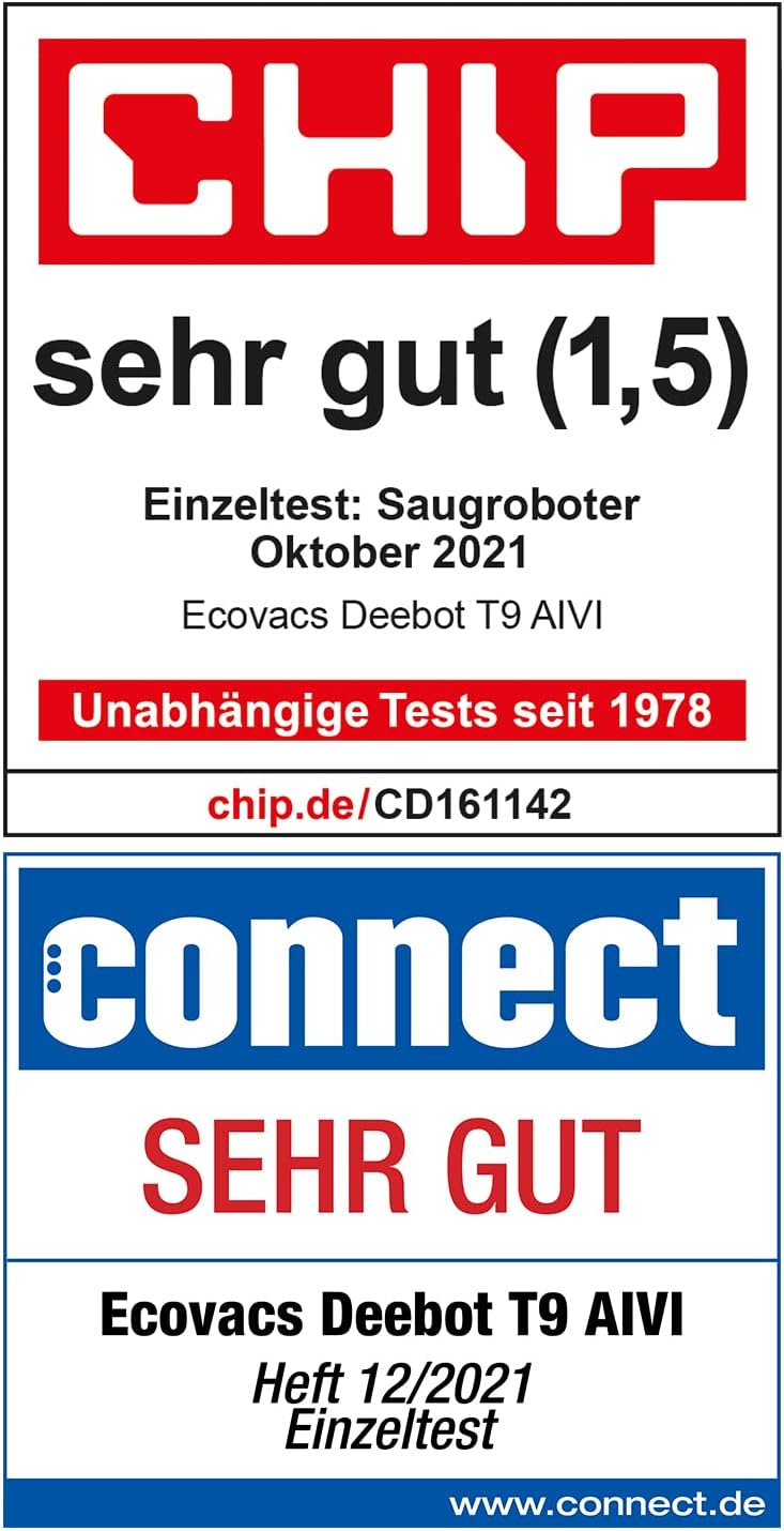 ECOVACS DEEBOT T9 AIVI Saugroboter mit Wischfunktion (3000Pa AIVI Menschen-/Hindernisvermeidung, Verwicklungsfreie AeroForce® Multi-Surface Gummi-Doppelbürste, OZMO Pro) -[Testsieger - Sehr Gut (1,5)]