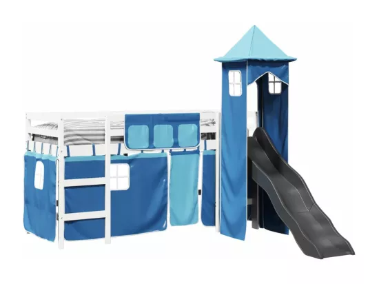 Lit mezzanine enfants avec tour bleu 80x200cm bois pin massif