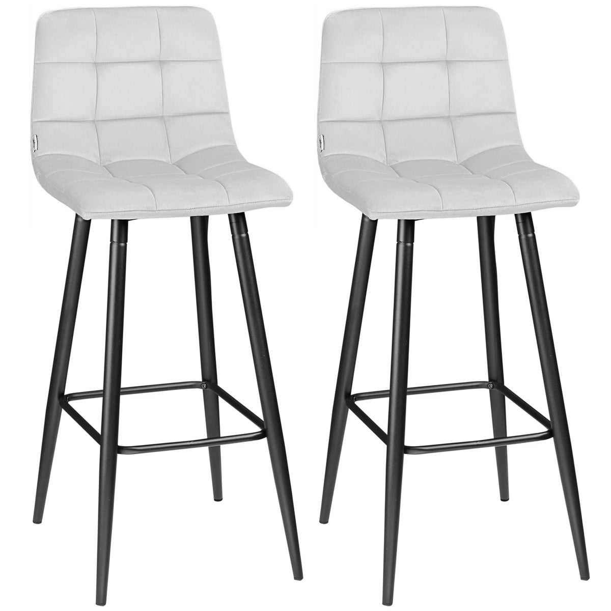 HOMCOM 2-delige barkrukkenset, bistrokrukken met voetenbank, barstoel, fluwelen bekleding, keukenstoel, barkrukset met stalen poten voor woonkamer, eetkamer, lichtgrijs, 42 x 47 x 105 cm