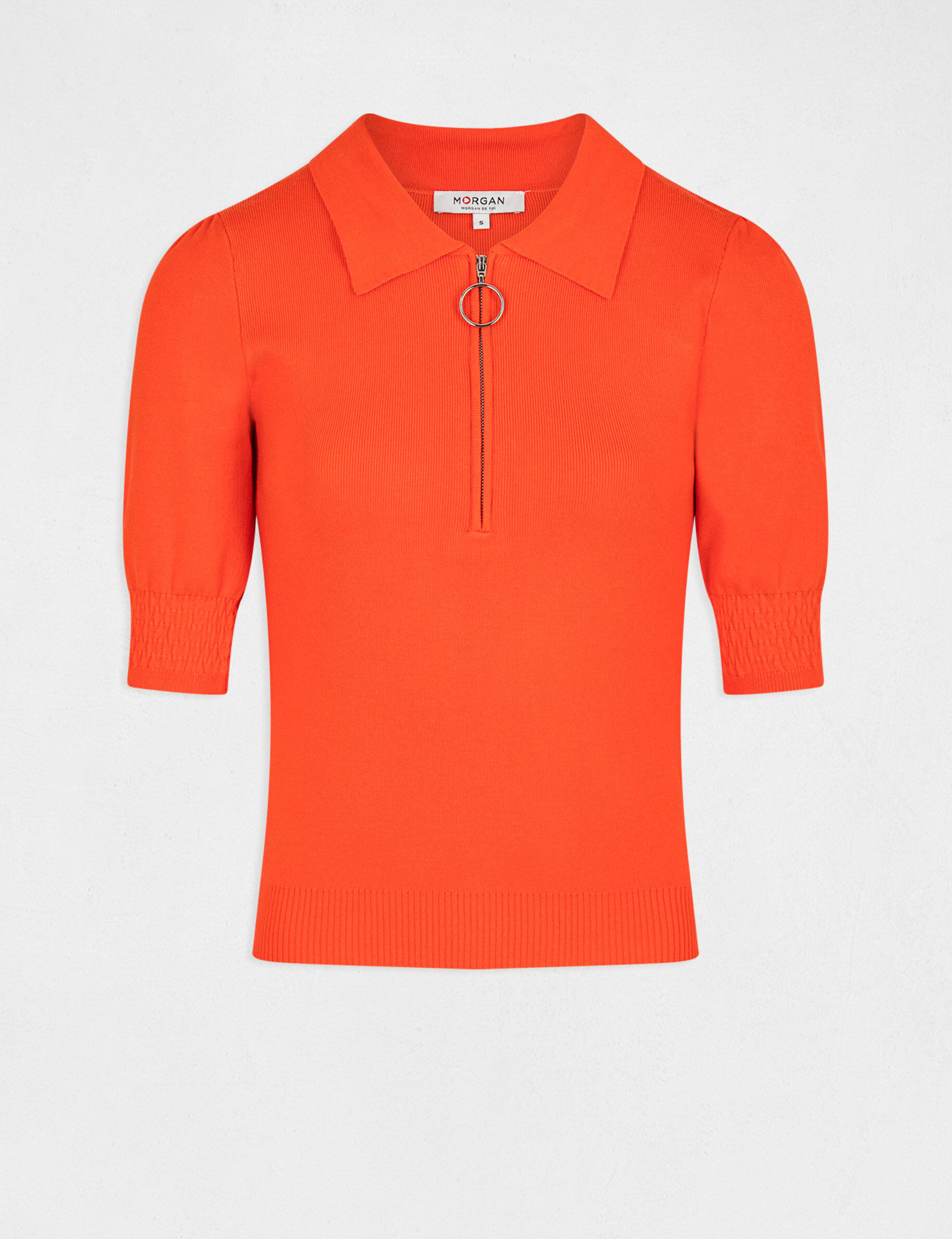 Pull manches courtes à col polo orange femme - orange