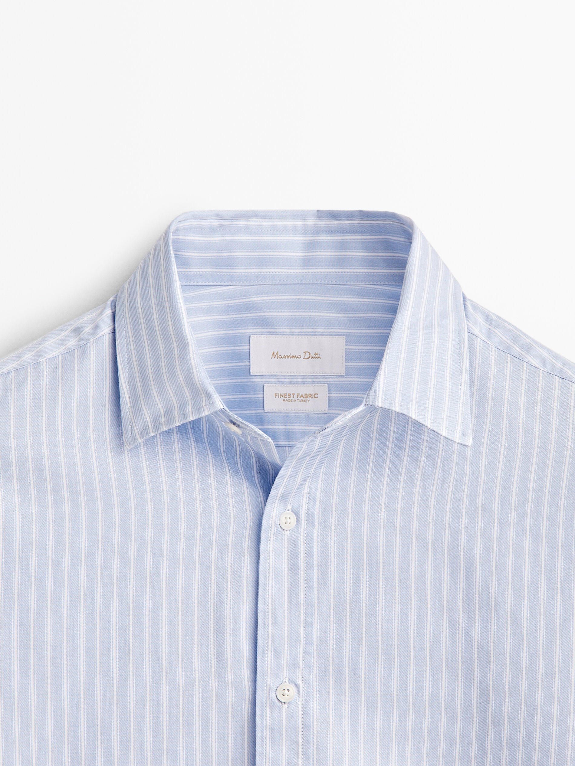 Camisa Rayas de algodão com corte slim - AZUL CLARO