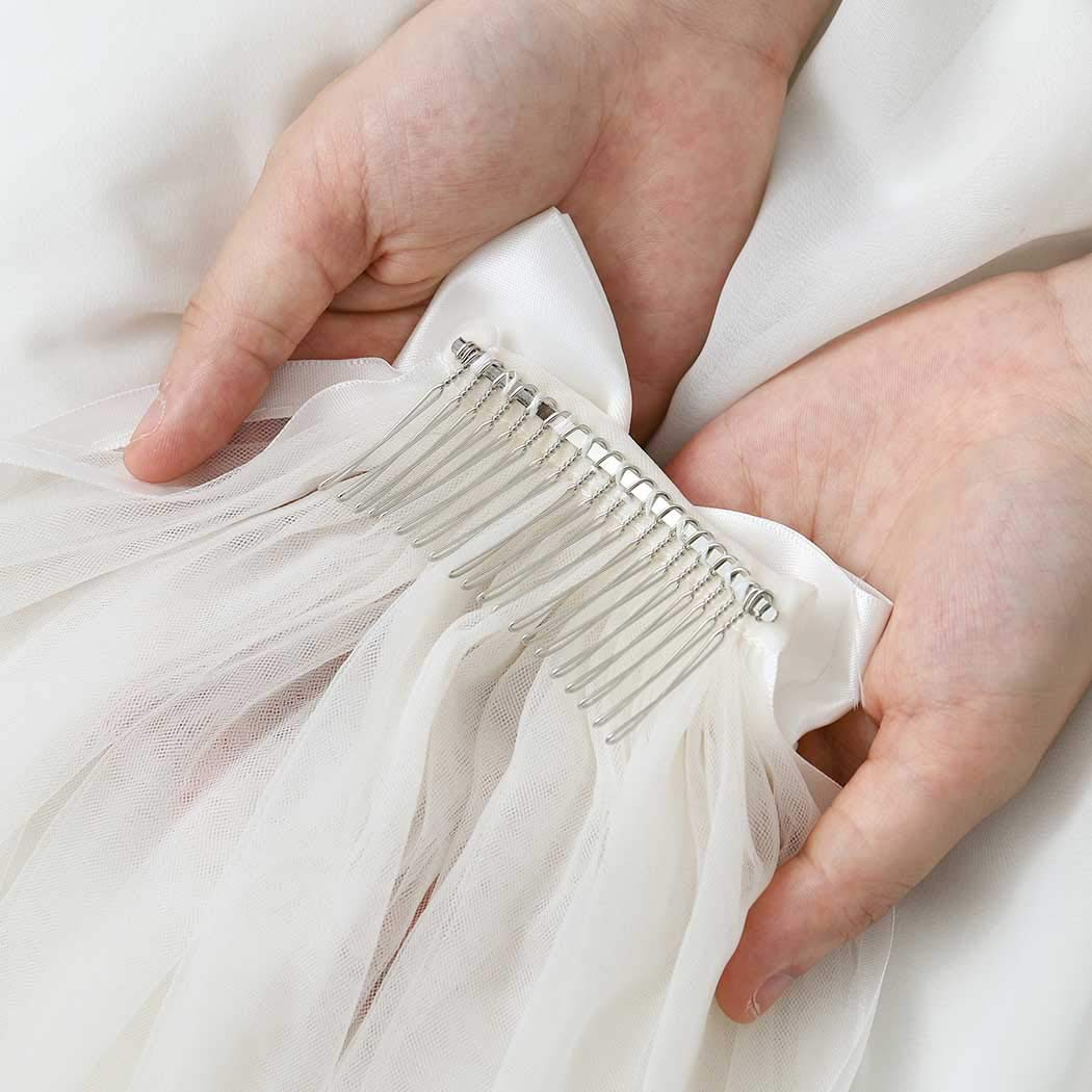(58cm) Braut Schleier Haarschmuck Junggesellinnenabschied Zweischichtiger Tüll Schleier mit Kamm - Weiss