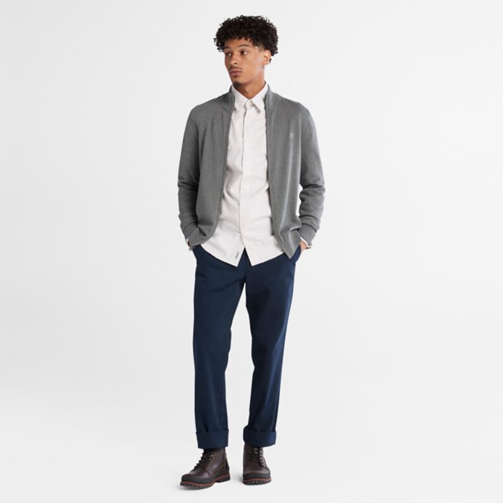 Suéter masculino Williams River com zíper frontal completo na cor cinza.