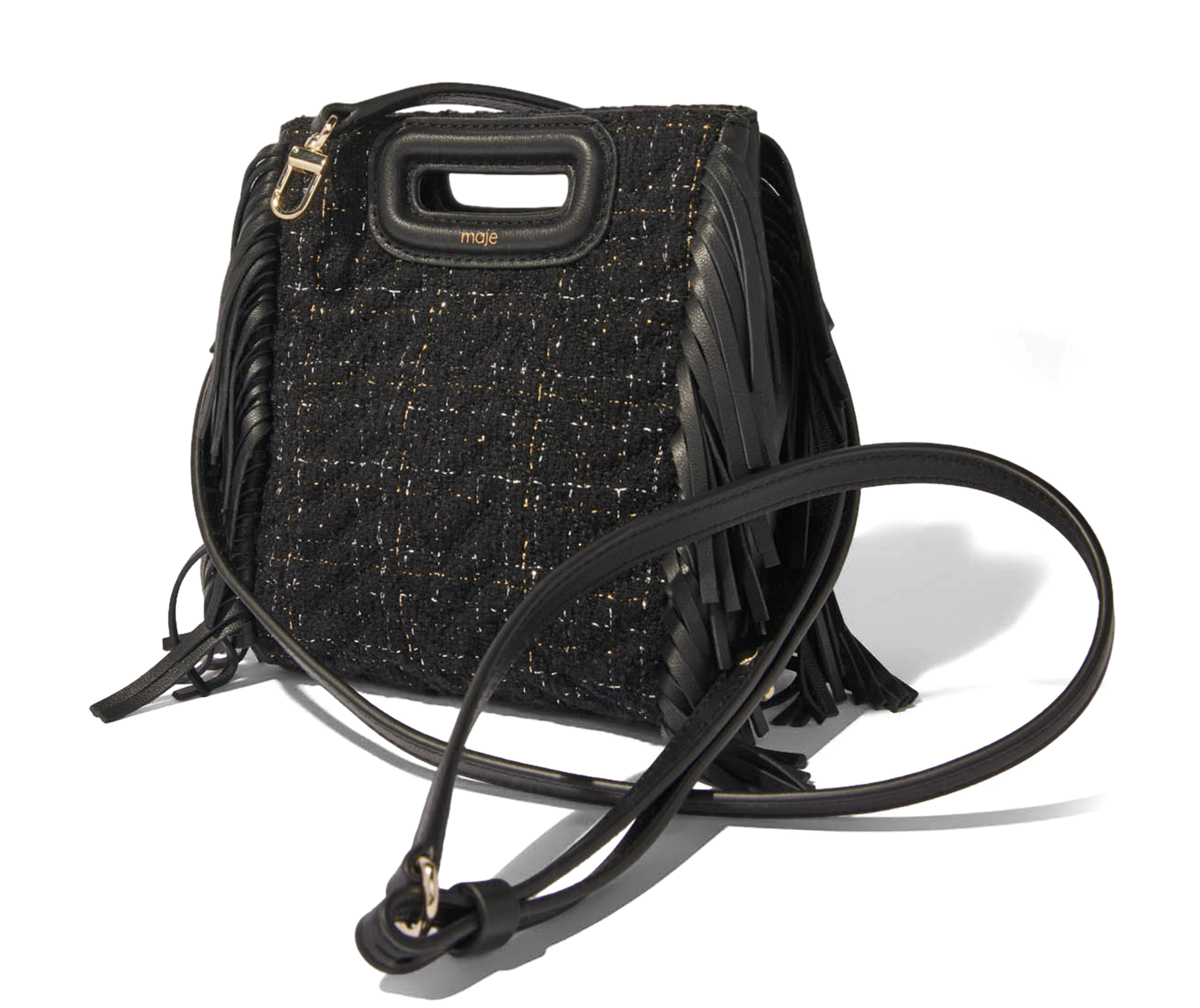 M MINI - Sac mini bandoulière en tweed matelassé | Noir