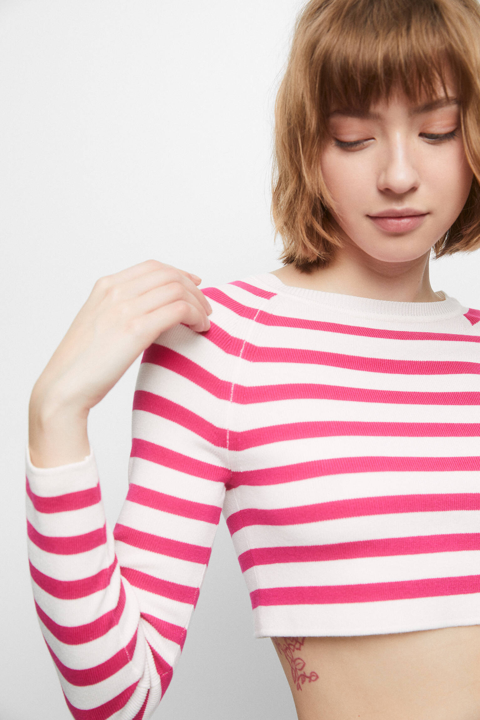 CAMISA CURTA LISTRADA - FÚCSIA