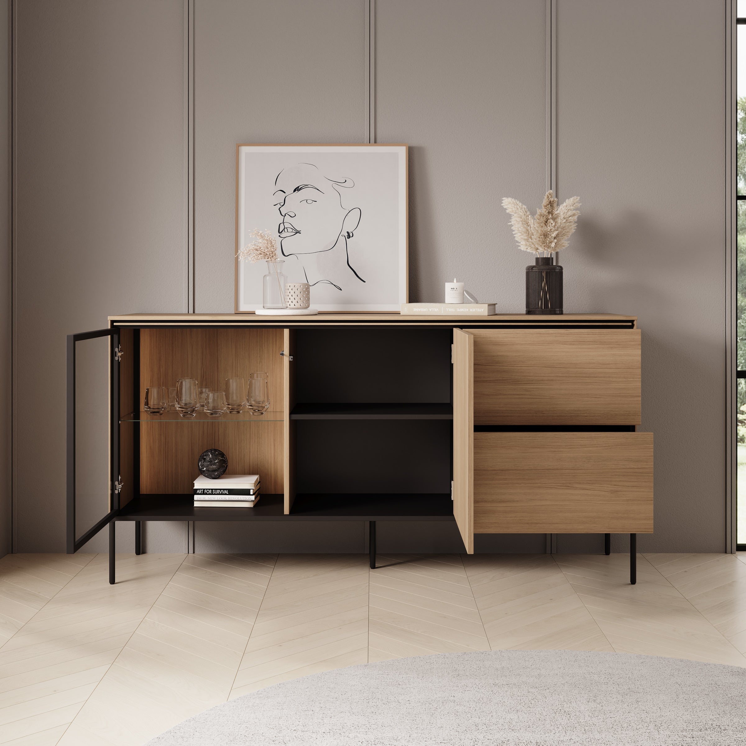 Meubella - Vicious - Dressoir met LED - Eiken - 167x41x85 cm