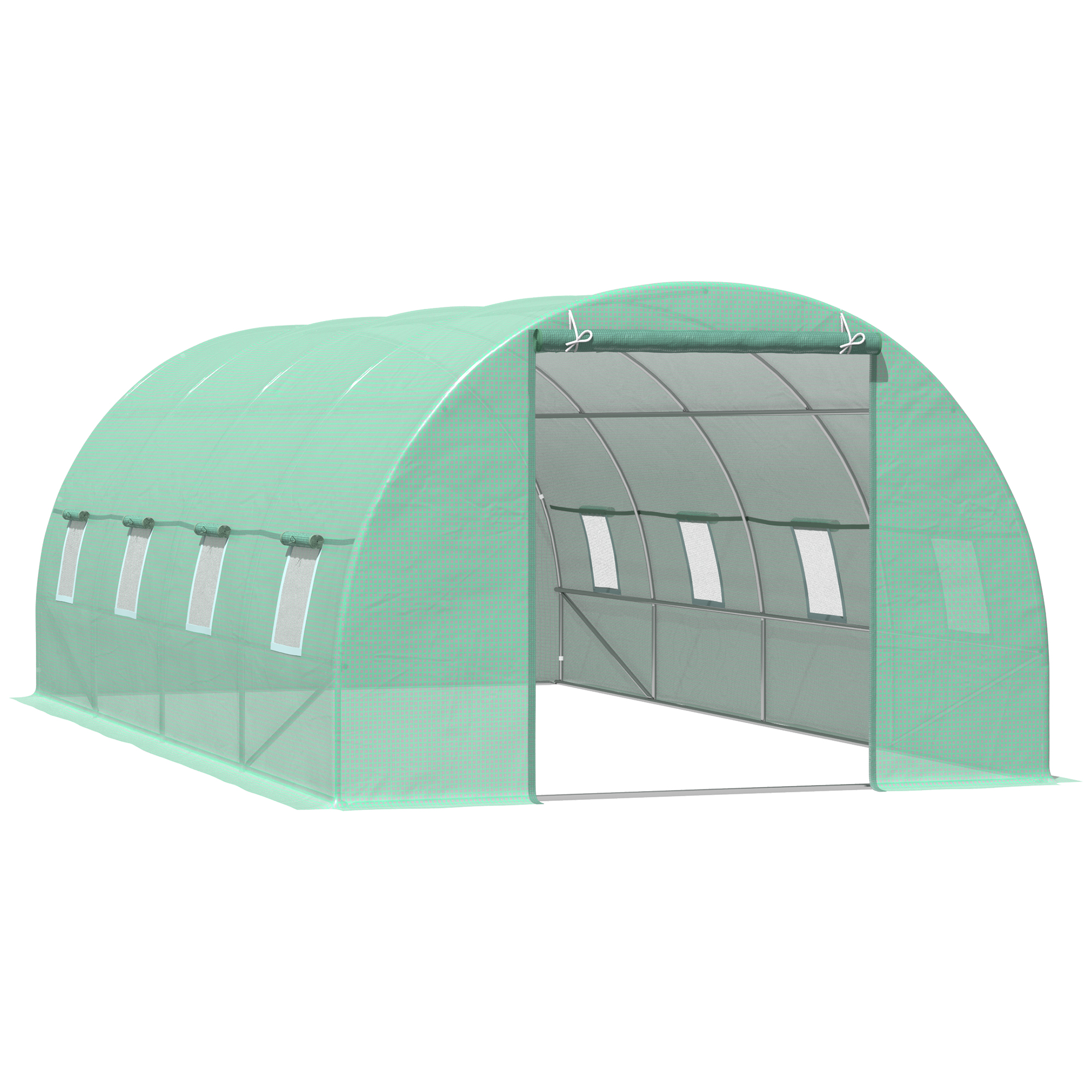 Estufa túnel verde Outsunny com porta de enrolar para cultivos