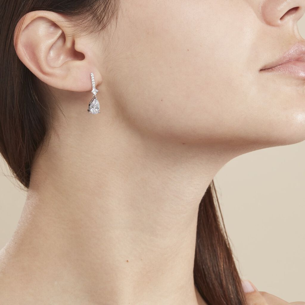 Boucles D'oreilles Pendantes Eowyn Argent Blanc Oxyde De Zirconium