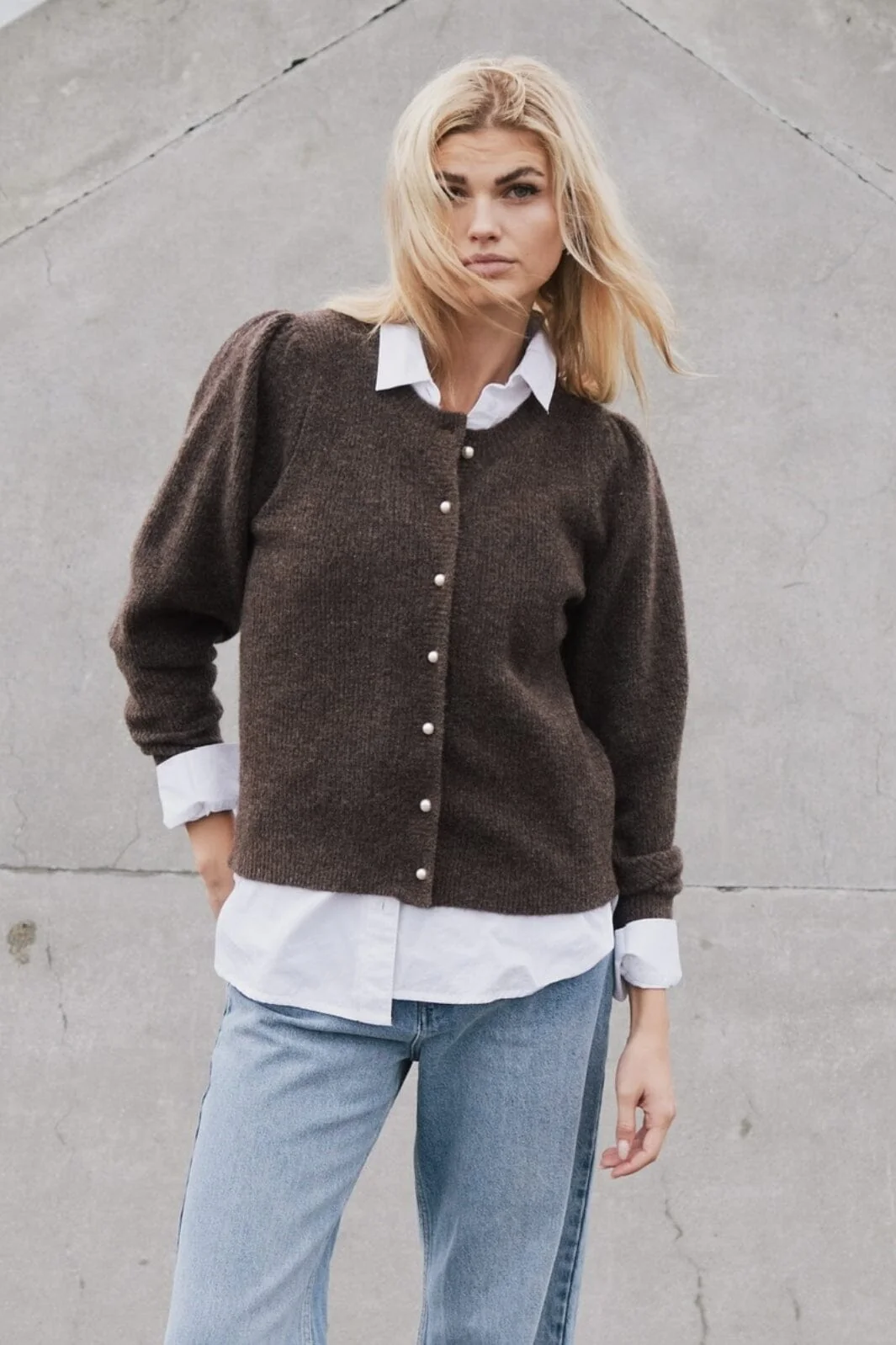 Neo Noir Nuna Knit Cardigan brown melange