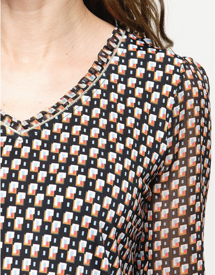 Blouse chic noir orange