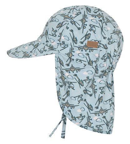 Melton Schirmmütze - UV50+ - Dusty Light Blue m. Flugzeuge