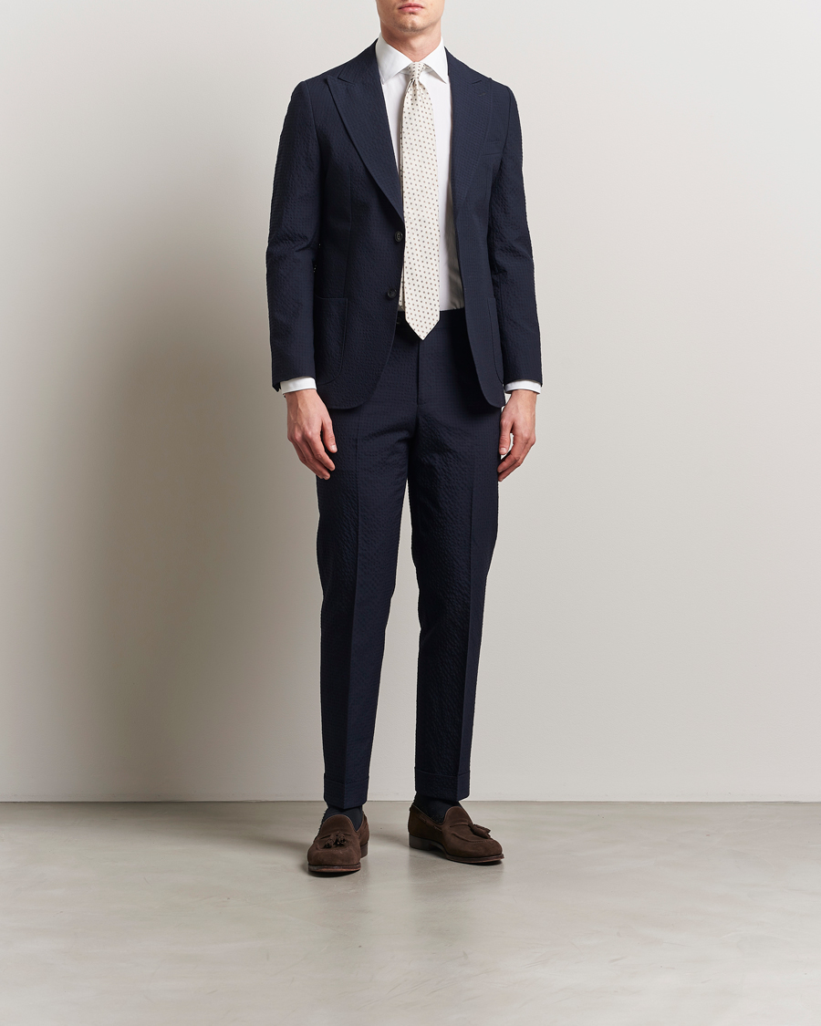 Morris Heritage Seersucker Suit Trousers Navy
