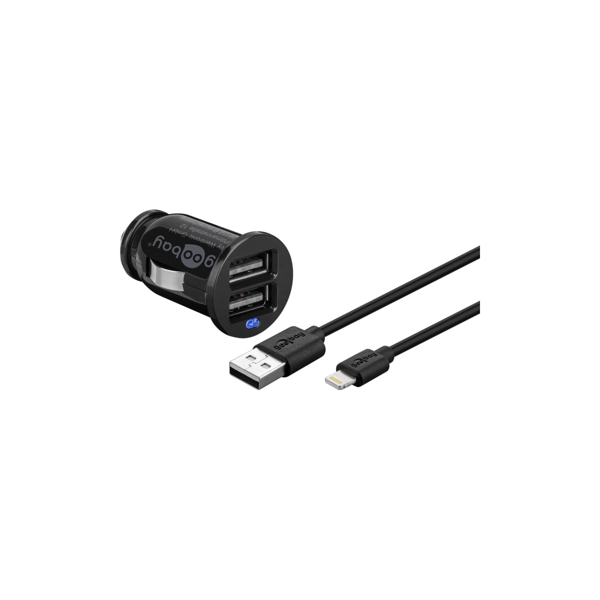 Goobay Apple Lightning billadare (12 W) Adapter för billaddare och Apple Lightning-kabel 1,0 m (svart)