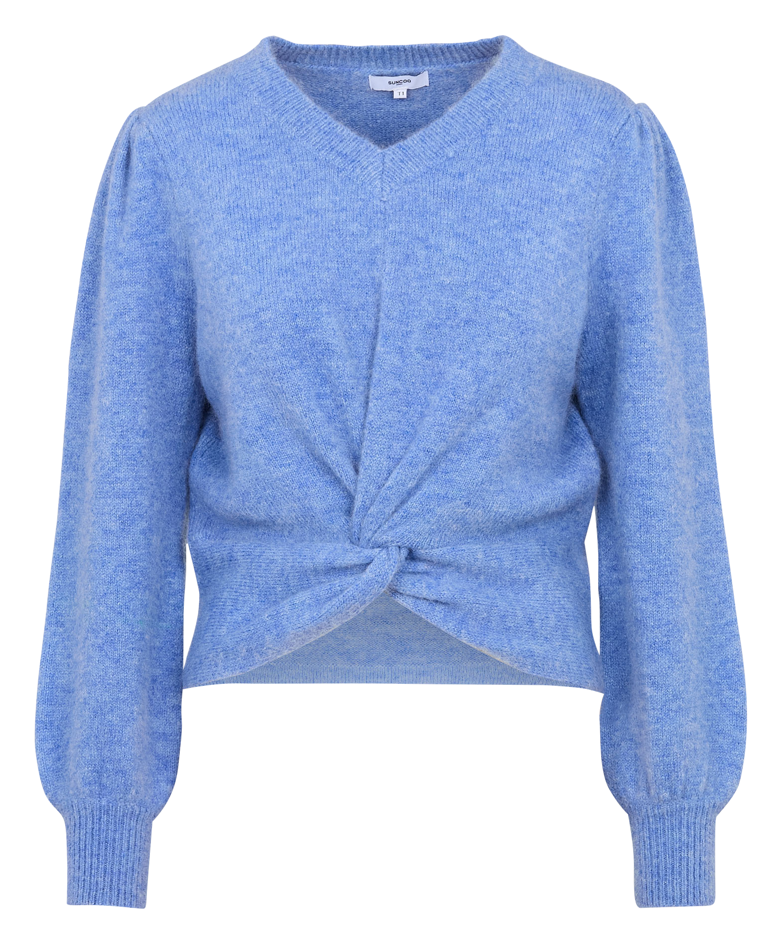 PRADOR - Pull droit col V noué| Bleu
