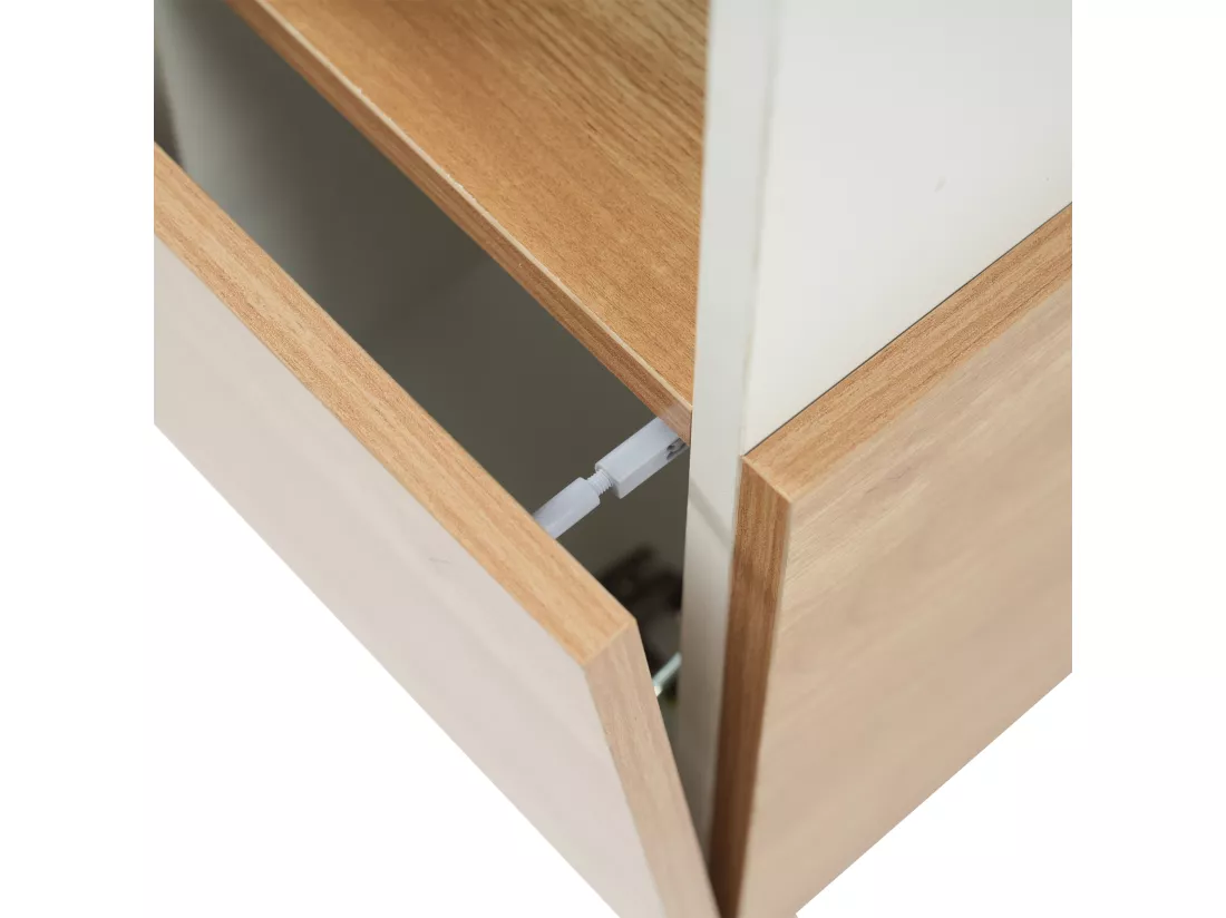 Buffet brillant 130x40x70cm - 2 portes - 2 tiroirs - avec compartiments de rangement - blanc
