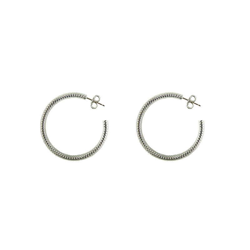 Boucles D'oreilles Créoles Tubes Modèle Argent Diamètre 40mm