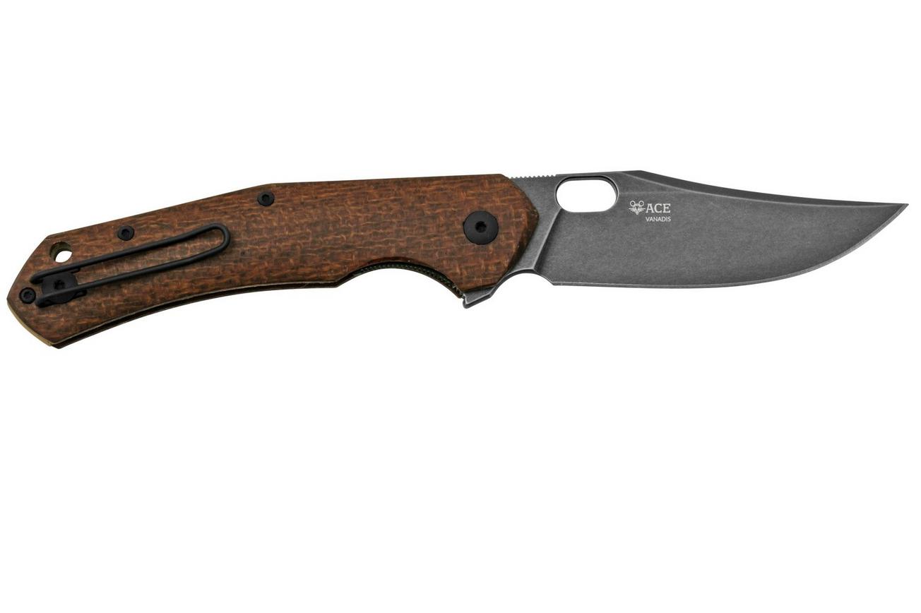 GiantMouse ACE Jutland Burlap Canvas Micarta PVD Vanadis 4E, zakmes