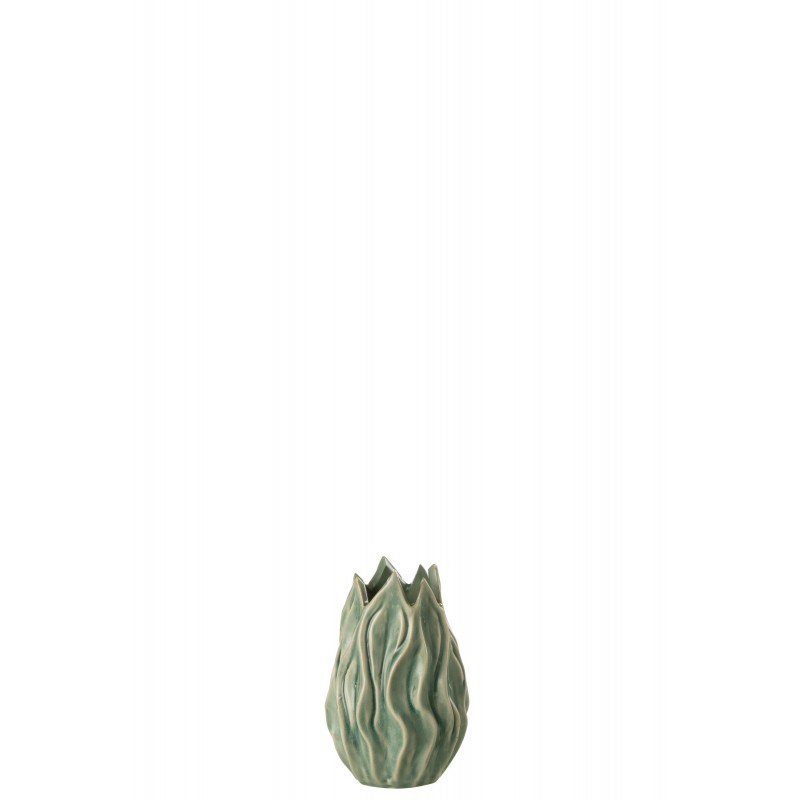 Vase ondulé en céramique vert 10x10x15 cm