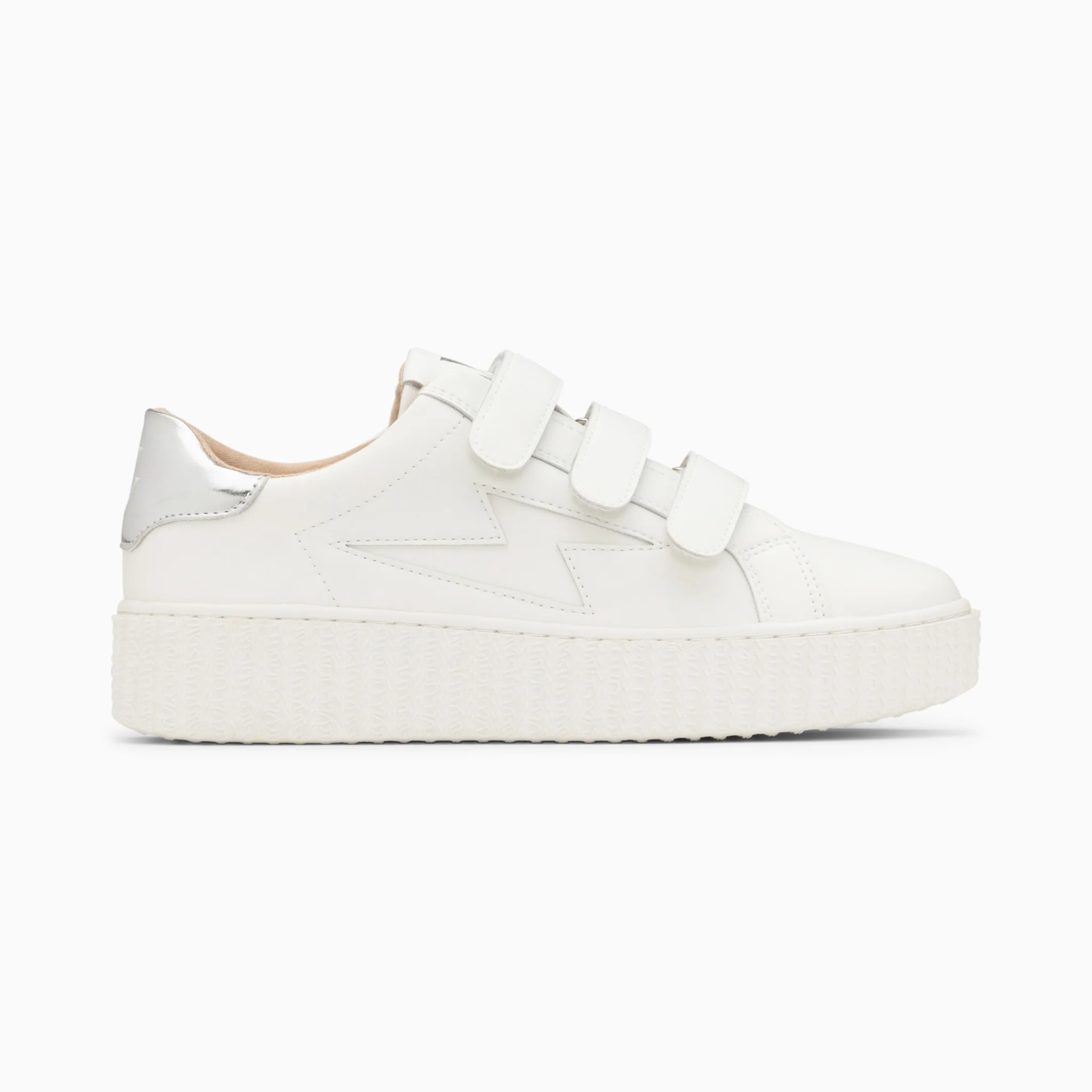 Sneakers-Baskets éclair Maria blanc et argent à scratchs