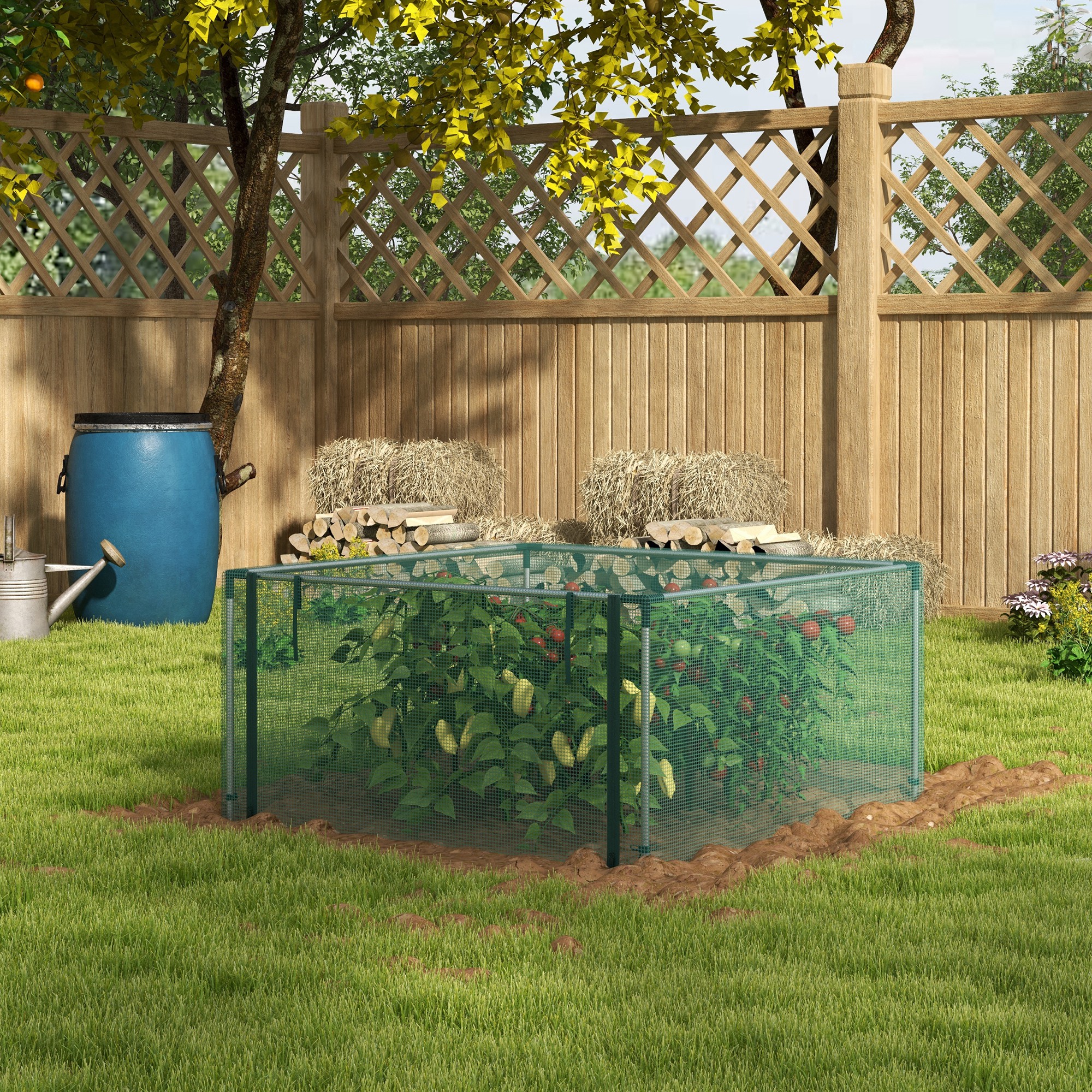 Gaiola de cultivo Outsunny, gaiola protetora com suportes de aço, porta com zíper para proteger plantas e flores em pátios, jardins e terraços, 125x125x62,5 cm, verde.