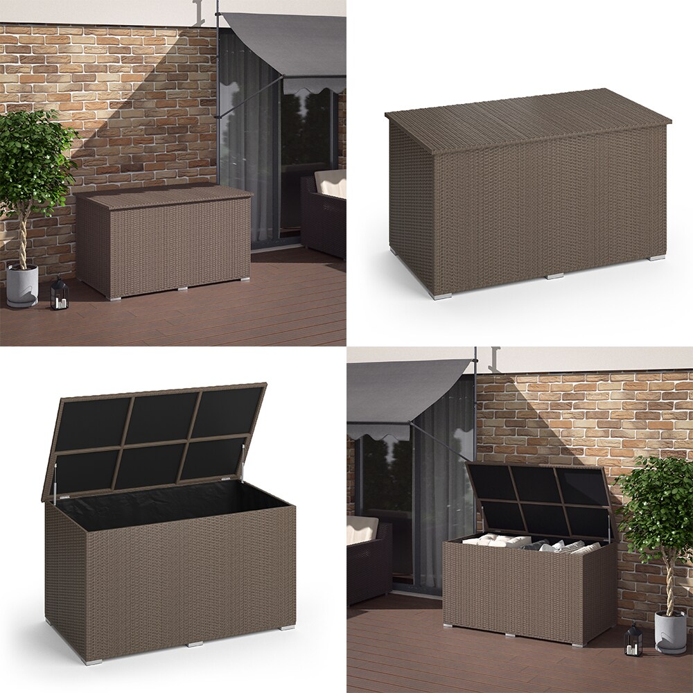 Oskar XXL Polyrattan Kissenbox 950L Auflagenbox Braun Gartenbox Gartentruhe
