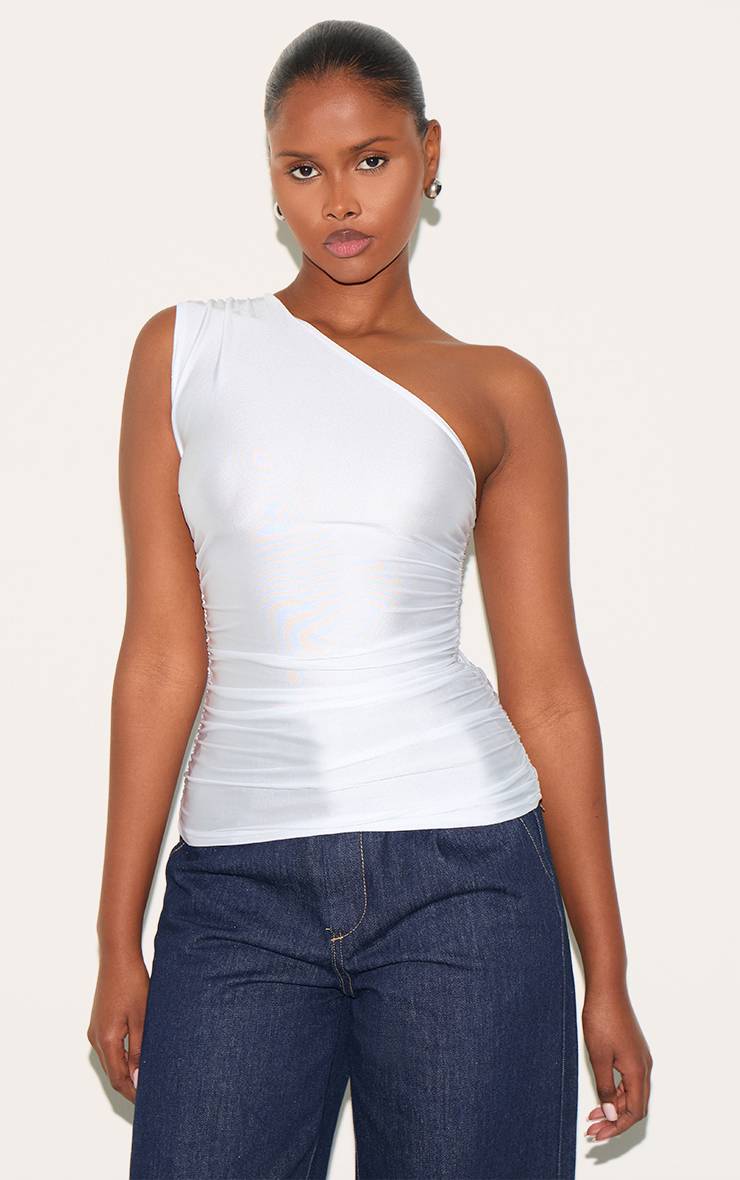 Blanc Haut Long En Jersey Extensible Avec Fronces Latérales