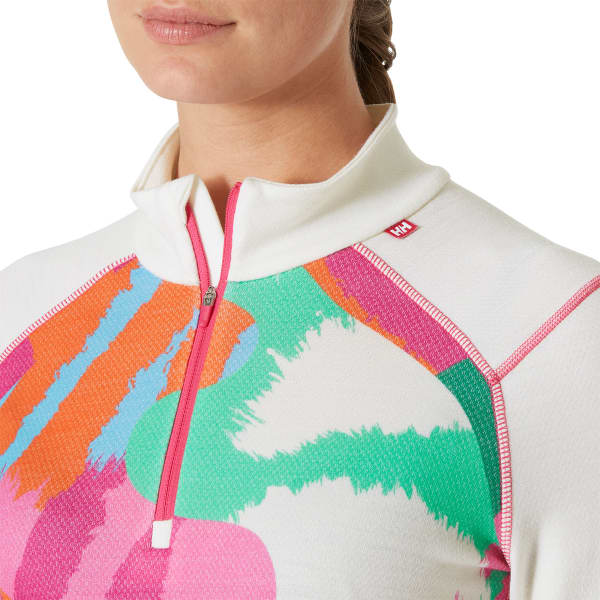 T-shirt thermique HELLY HANSEN W LIFA MERINO MIDW GRA 1/2 ZIP OFF WHITE JPB AOP