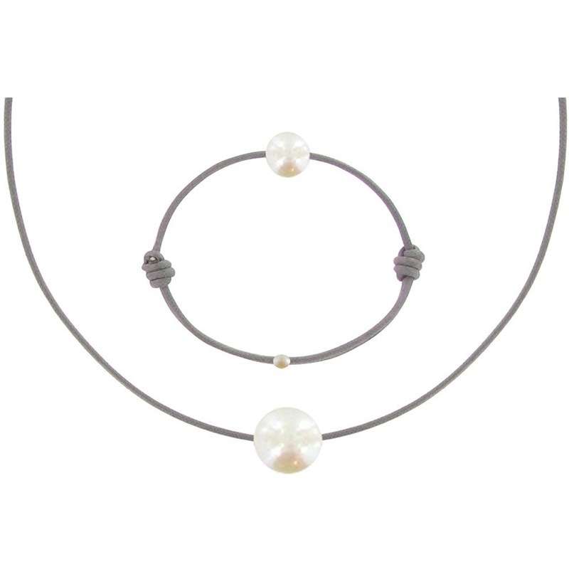 Set Collier et Bracelet Lien La Perle Blanche des Poulettes - Classics - Gris