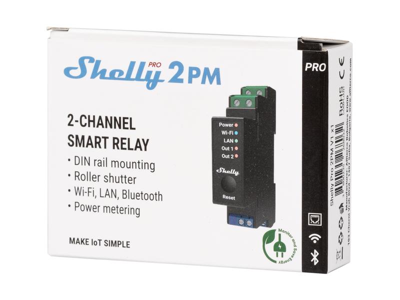 Shelly WLAN-Schaltaktor Shelly Pro 2PM mit Leistungsmessung DIN-Rail-WiFi-Switch mit Leistungsmessung, IP-Relais mit Shelly Pro AddOn Schnittstelle