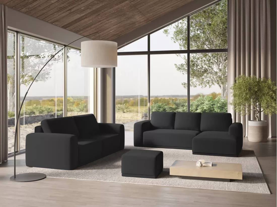 Canapé d'angle panoramique convertible en tissu chenille - anthracite - KAILA