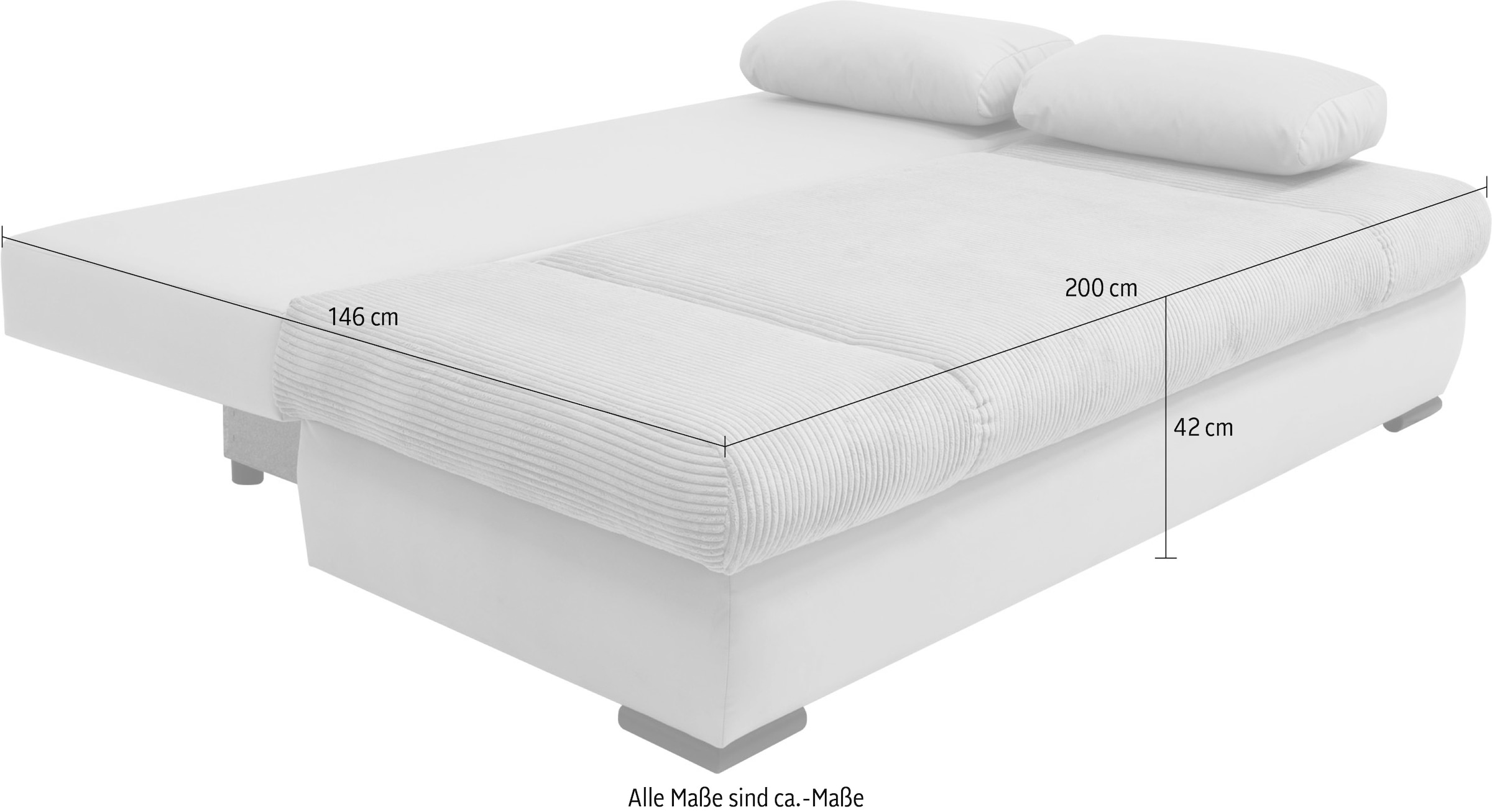 COLLECTION AB Schlafsofa »Chicago, B: 200 cm, Liegefl. 146x200 cm« mit Bettfunktion, Bettkasten & 2 Armlehnenkissen, Federkern