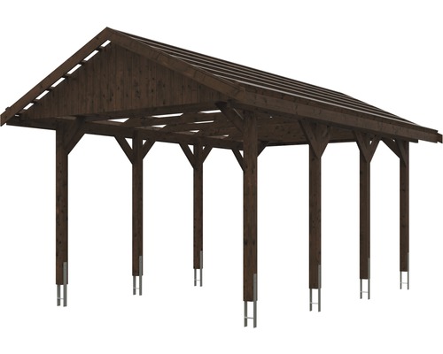 SKAN HOLZ Wallgau enkele carport inclusief daklatten en H-paalankers, 380 x 600 cm, notenhout