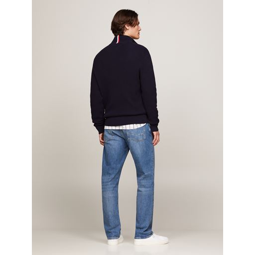 Tommy Hilfiger Graphic Waffle Zip Mock Strik, Desert Sky, L