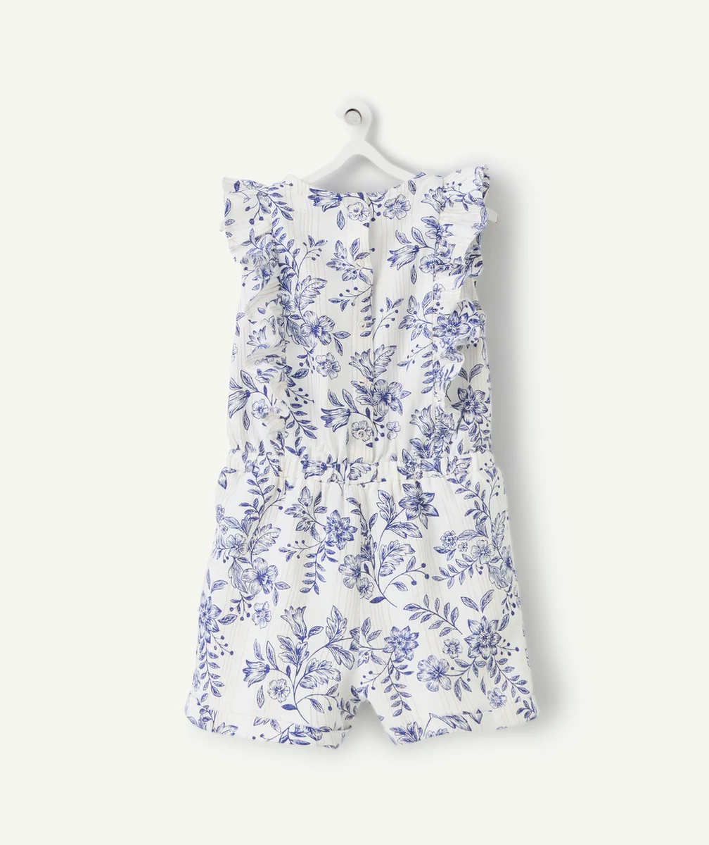 combishort bébé fille en viscose responsable imprimé fleuri blanc et bleu
